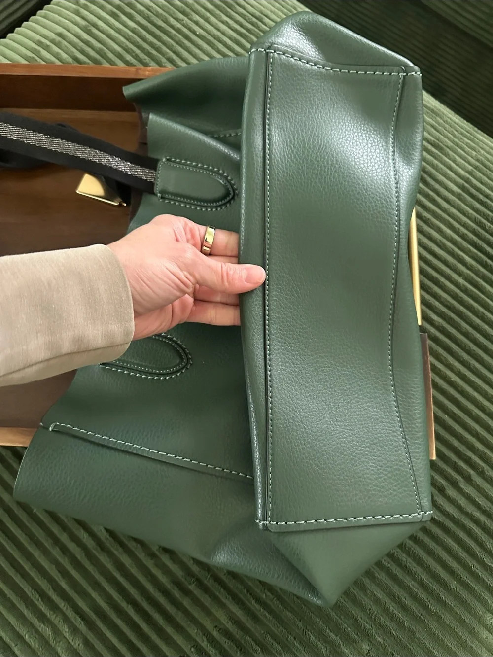Coach Green Leather Tote with Dark Ribbon Handles